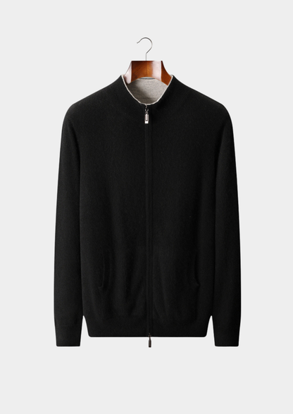 Pure Cashmere Black Dual Zip Cardigan | Solmar