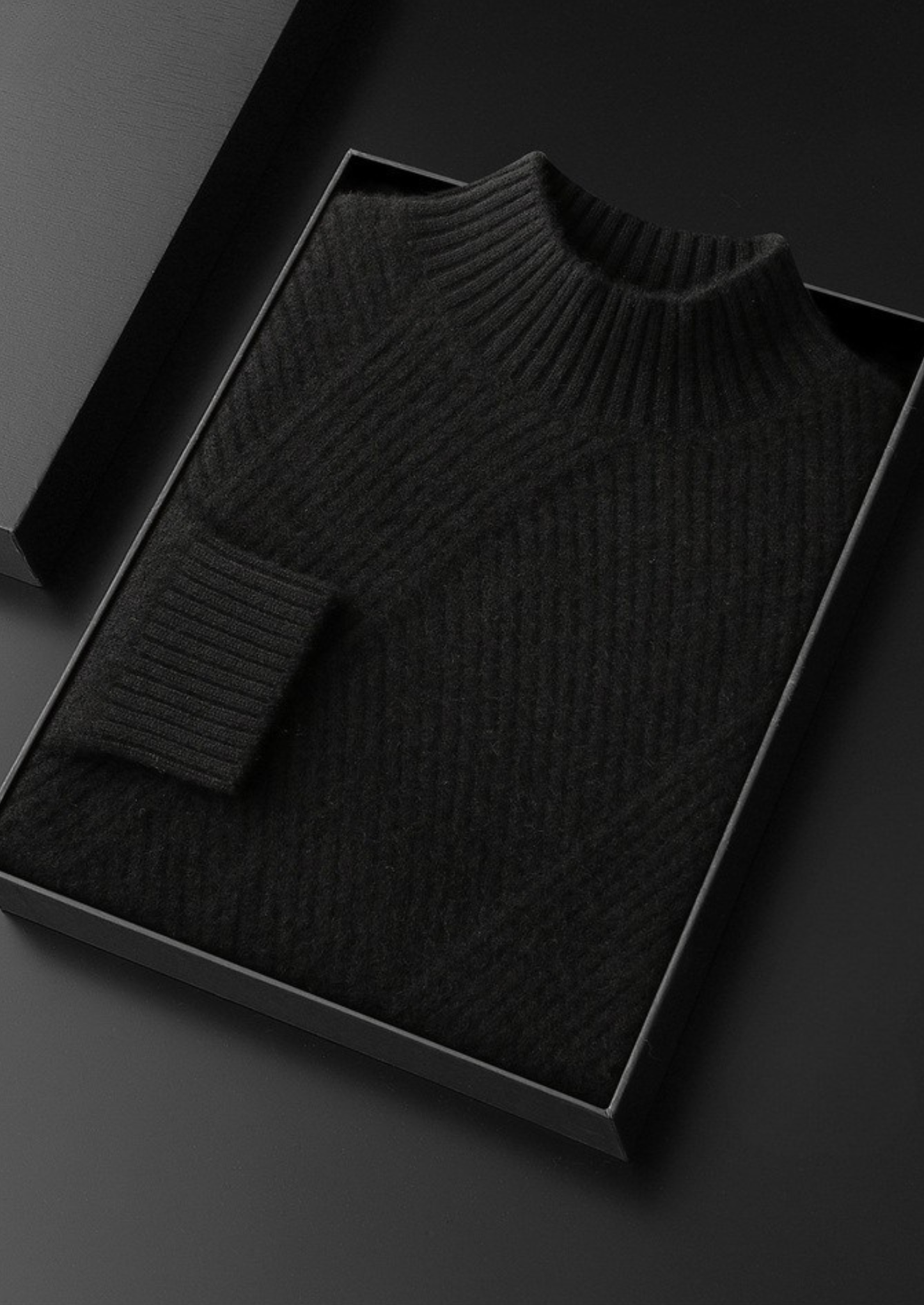 Pure Cashmere Black Patterned Mockneck | Solmar
