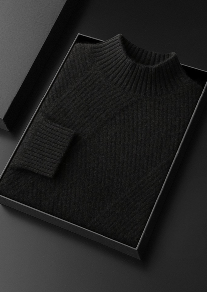 Pure Cashmere Black Patterned Mockneck | Solmar