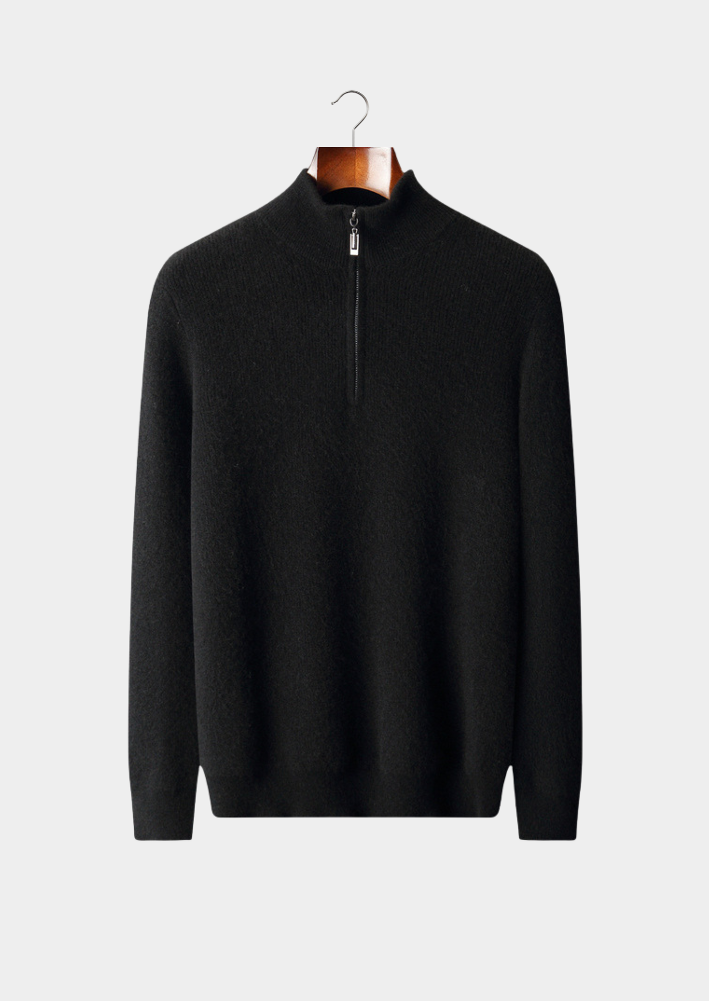 Pure Cashmere Black Ribbed Half Zip | Solmar
