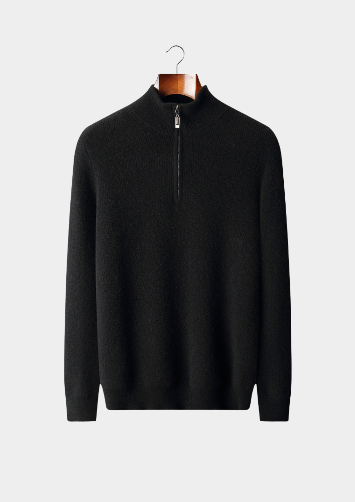 Pure Cashmere Black Ribbed Half Zip | Solmar