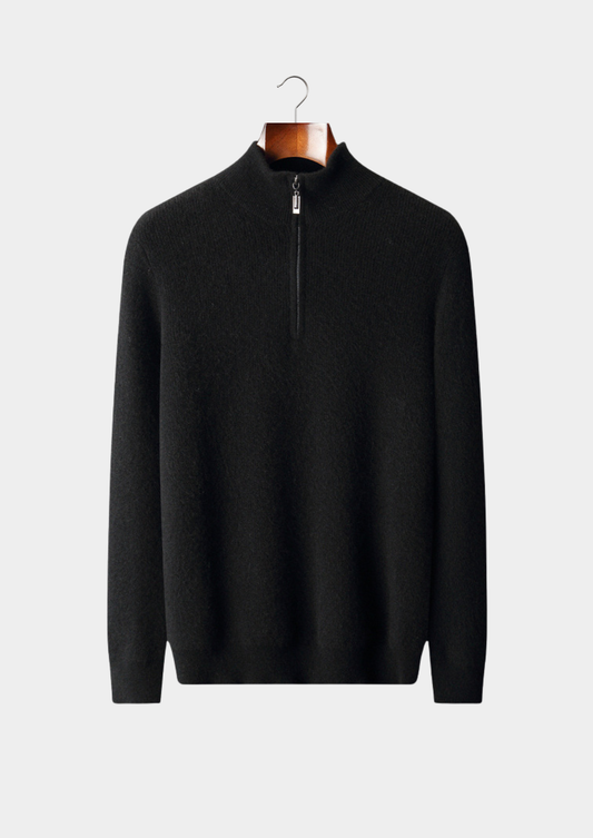 Pure Cashmere Black Ribbed Half Zip | Solmar