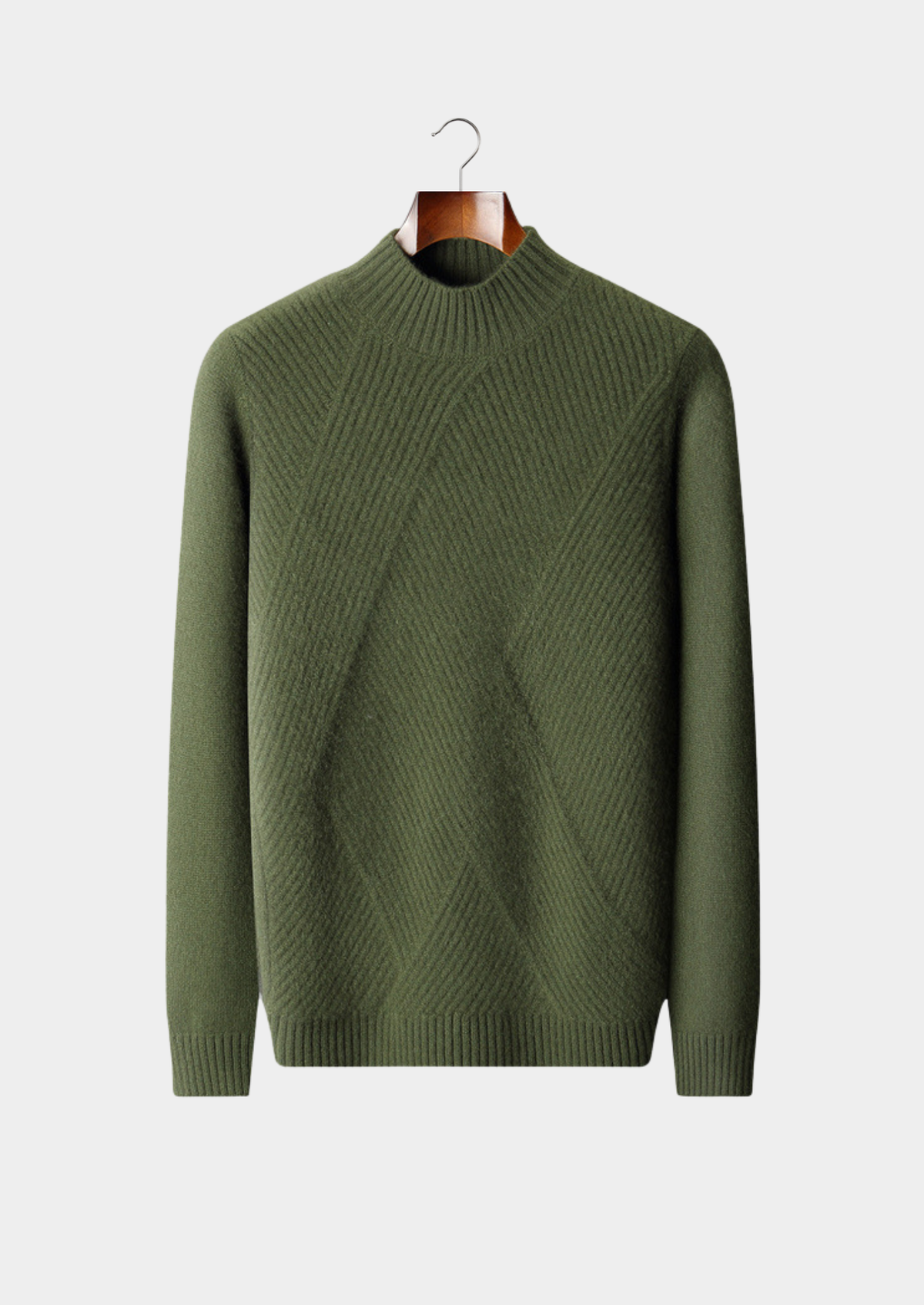 Pure Cashmere Olive Patterned Mockneck | Solmar