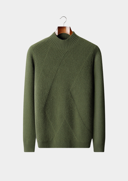 Pure Cashmere Olive Patterned Mockneck | Solmar