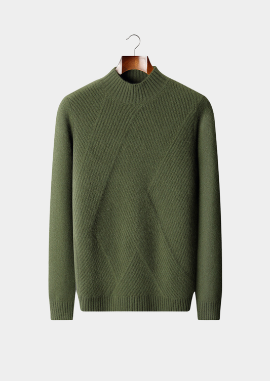 Pure Cashmere Olive Patterned Mockneck | Solmar