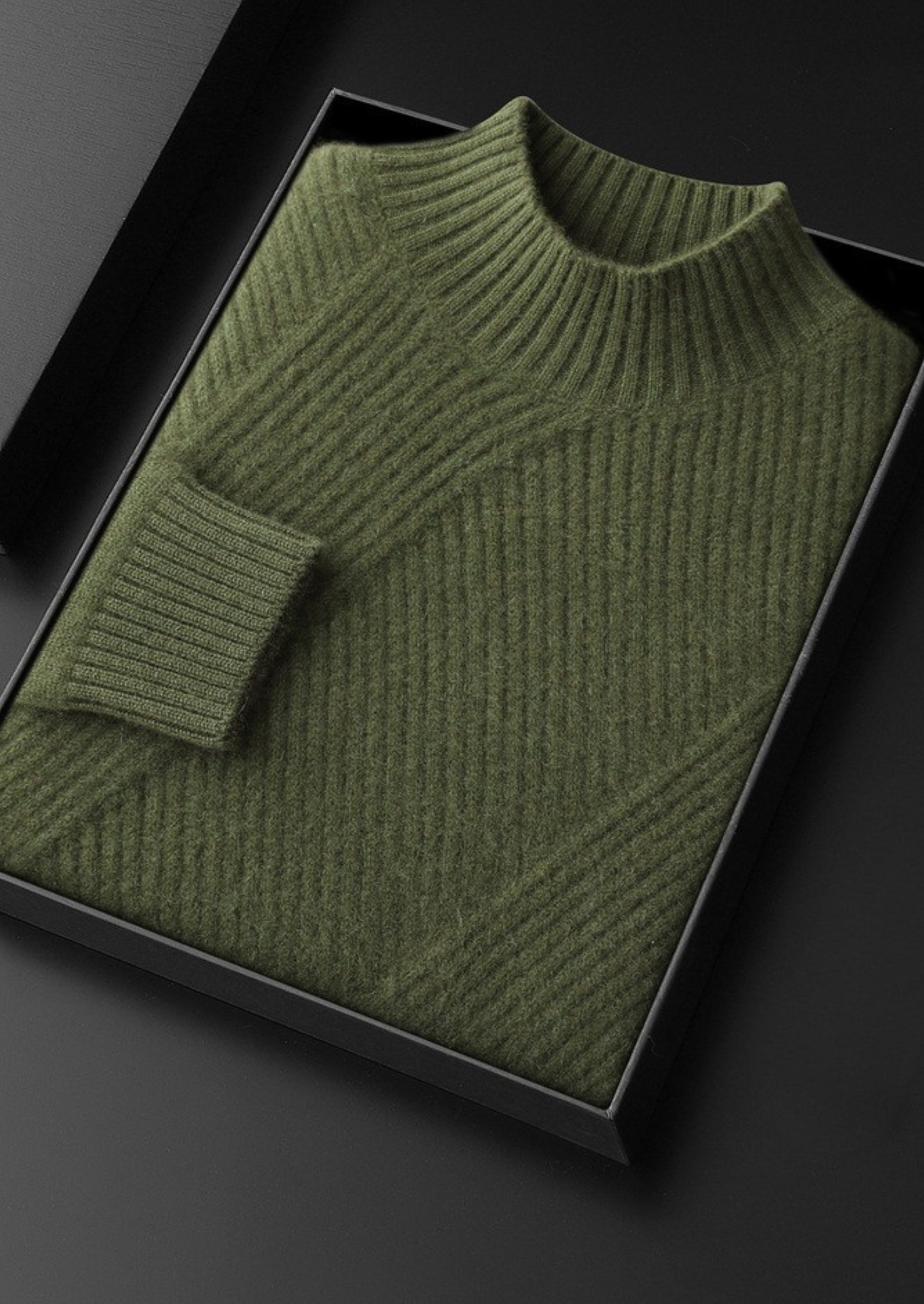 Pure Cashmere Olive Patterned Mockneck | Solmar
