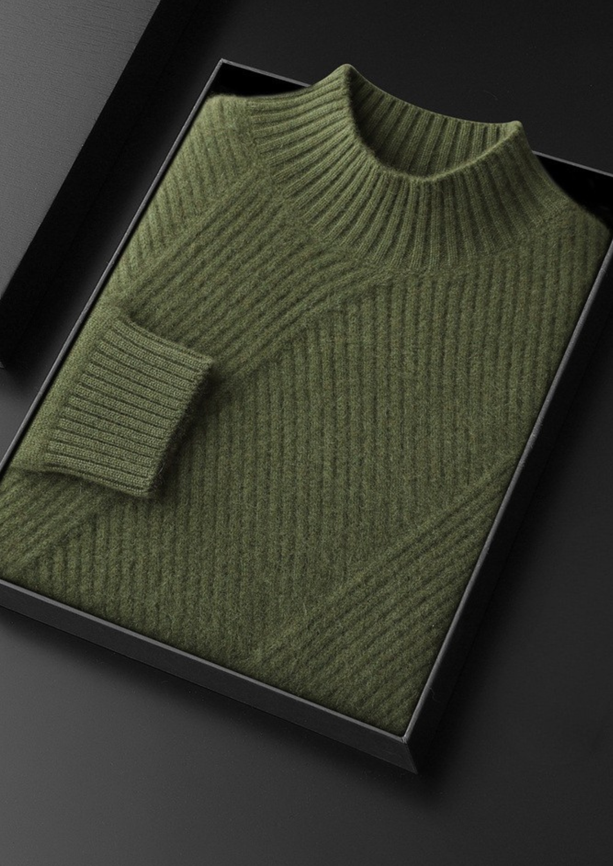 Pure Cashmere Olive Patterned Mockneck | Solmar