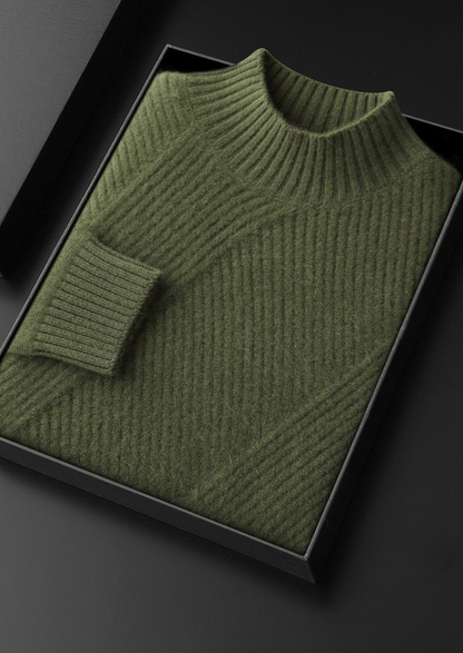 Pure Cashmere Olive Patterned Mockneck | Solmar