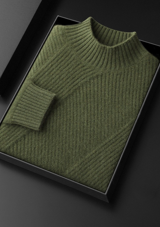 Pure Cashmere Olive Patterned Mockneck | Solmar