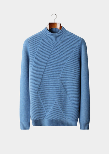 Pure Cashmere Sky Blue Patterned Mockneck | Solmar