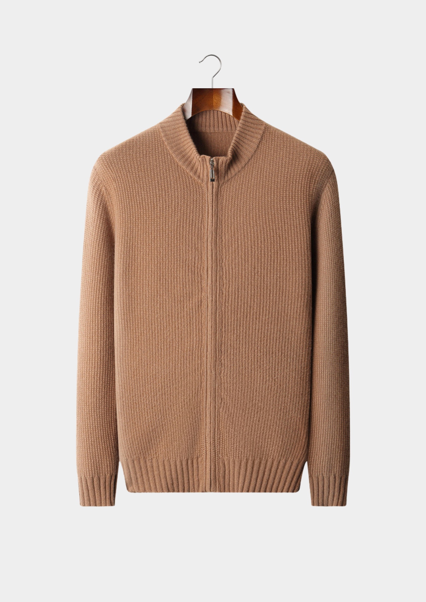 Pure Cashmere Mustard Ribbed Zip Cardigan | Solmar
