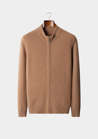 Pure Cashmere Mustard Ribbed Zip Cardigan | Solmar