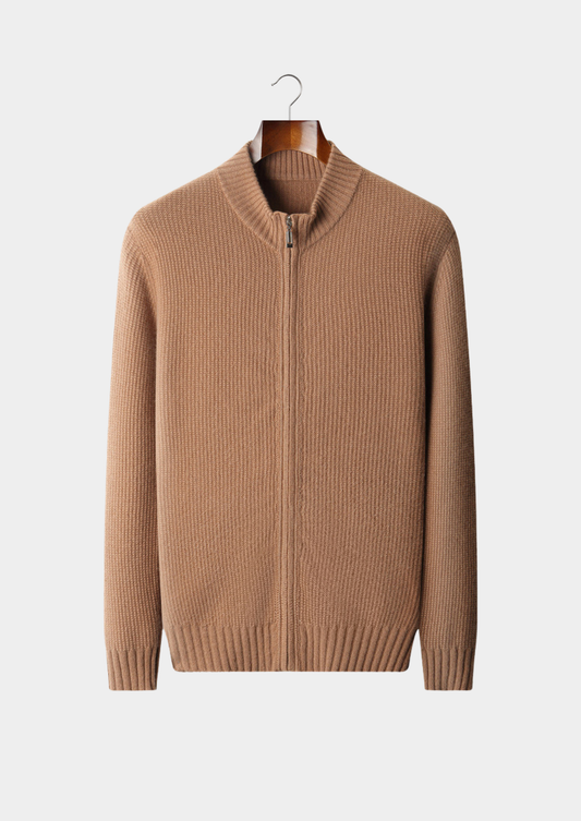 Pure Cashmere Mustard Ribbed Zip Cardigan | Solmar