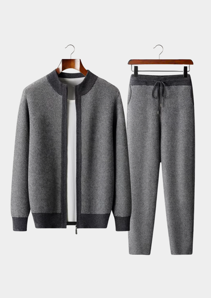Pure Extra-Fine Merino Wool Gray Herringbone Set | Solmar