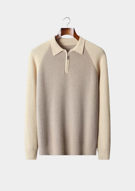 Pure Extra-Fine Merino Wool Two Tone Zipper Sweater Polo | Solmar