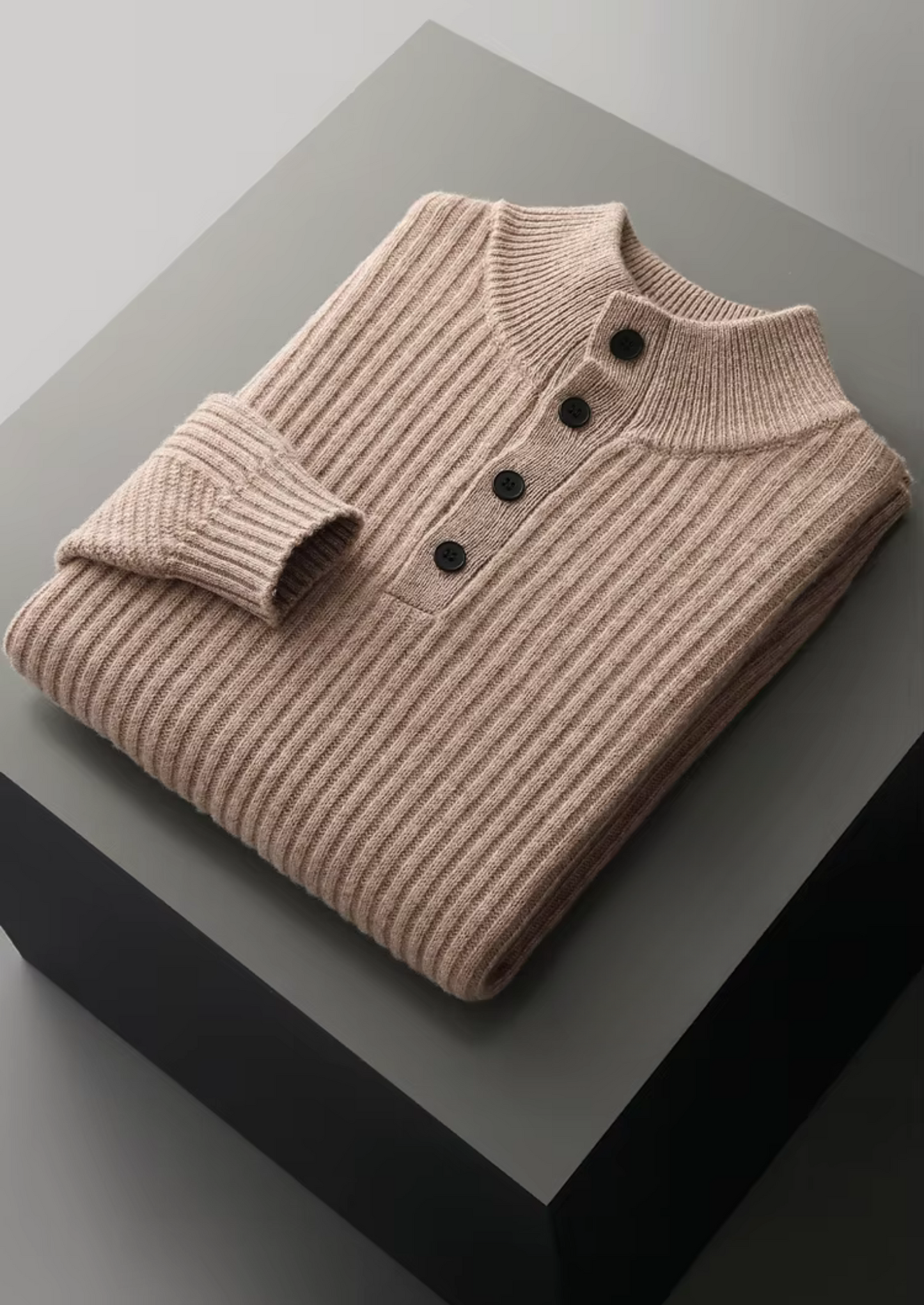 Pure Extra-Fine Merino Wool Ribbed Henley Sweater | Solmar