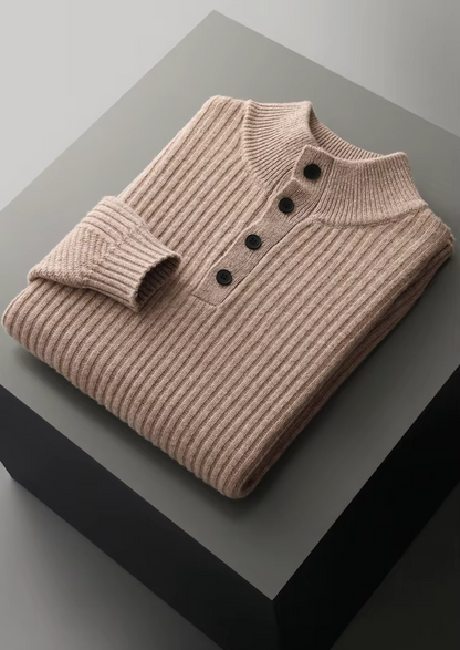Pure Extra-Fine Merino Wool Ribbed Henley Sweater | Solmar