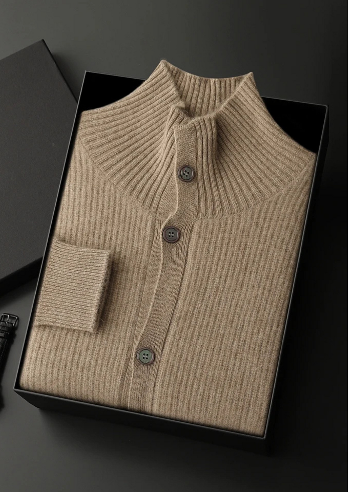 Premium Cashmere Ribbed High Collar Cardigan | Solmar