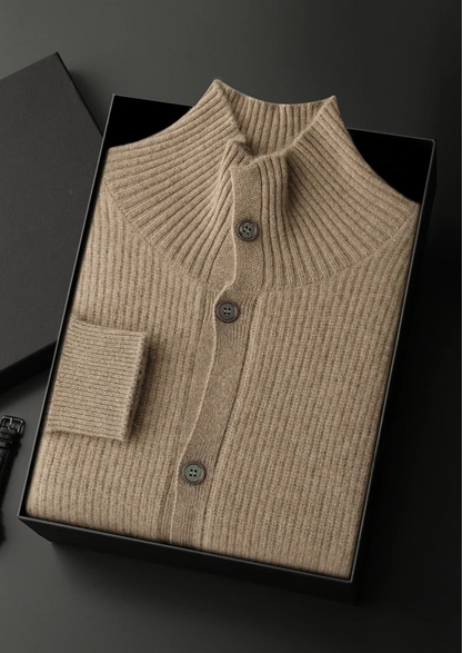 Premium Cashmere Ribbed High Collar Cardigan | Solmar