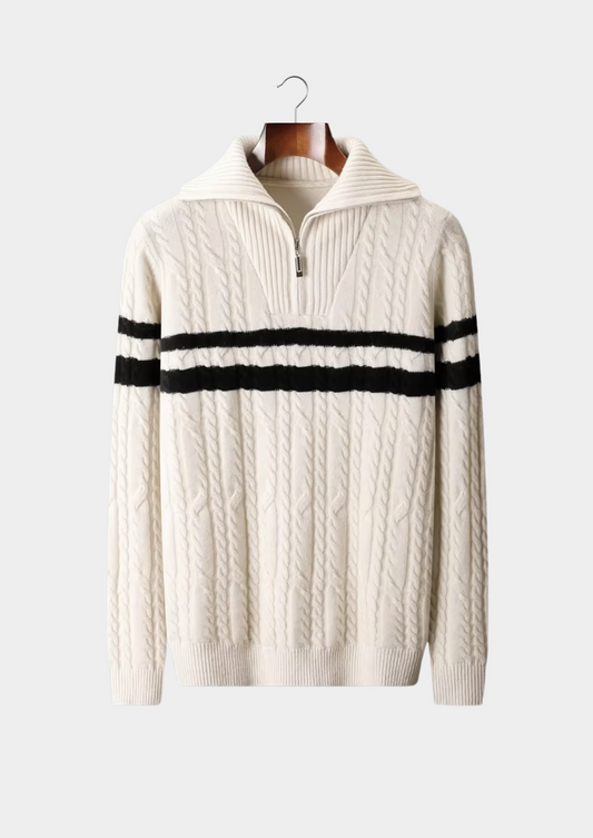 Pure Extra-Fine Merino Wool Striped Half-Zip Sweater | Solmar