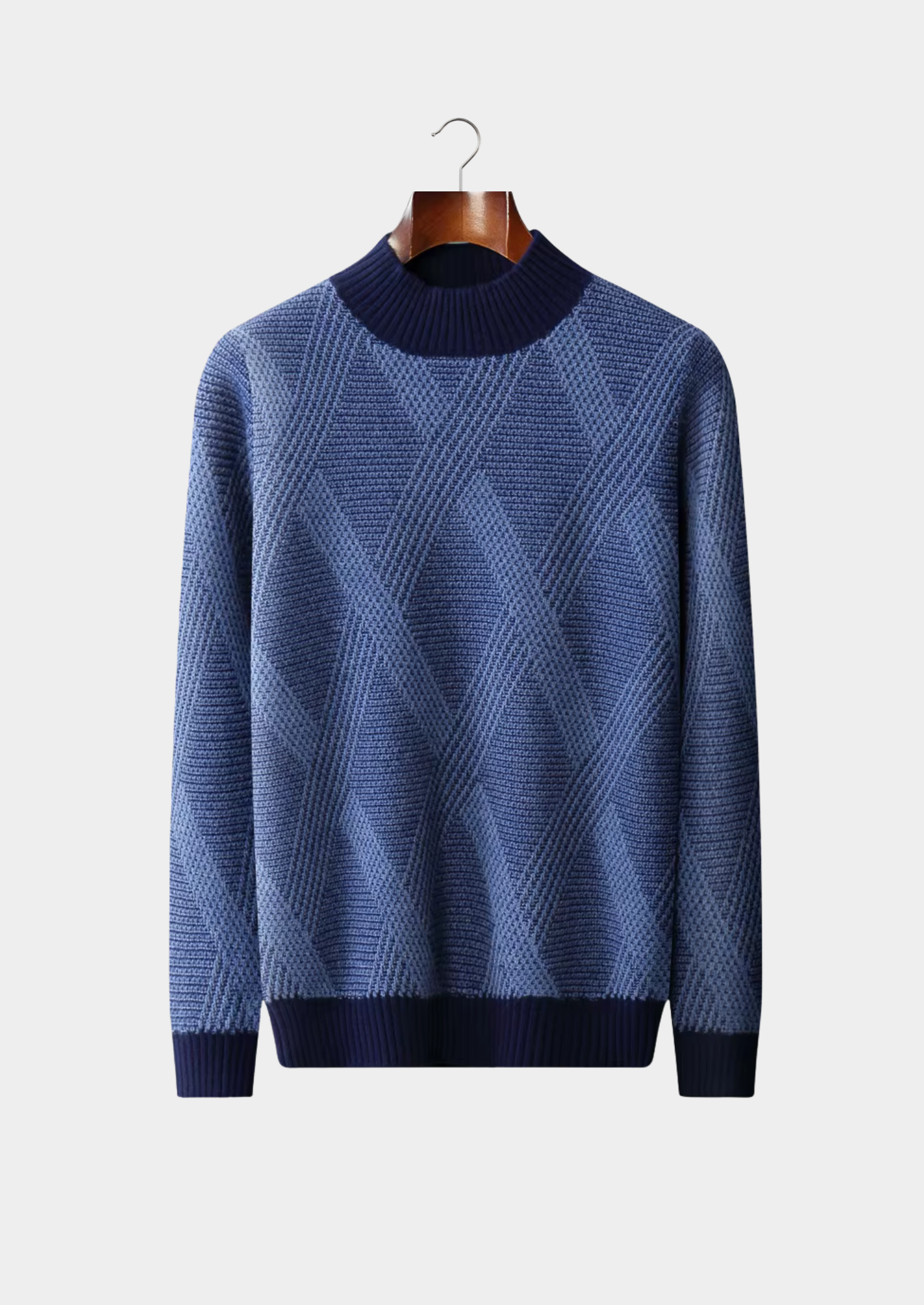 Pure Extra-Fine Merino Wool Two Tone Patterned Mockneck | Solmar