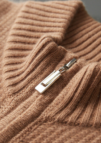 Pure Cashmere Mustard Ribbed Zip Cardigan | Solmar