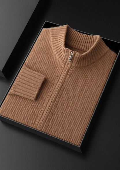 Pure Cashmere Mustard Ribbed Zip Cardigan | Solmar