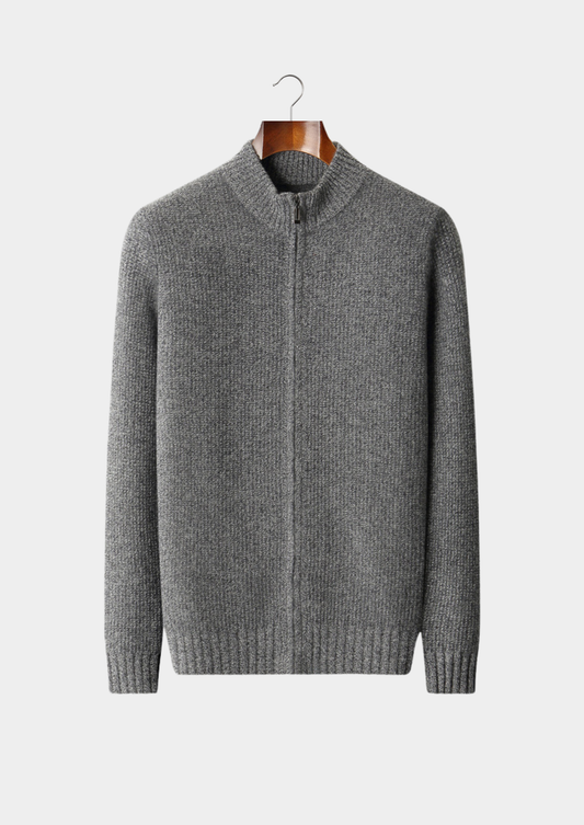 Pure Cashmere Gray Ribbed Zip Cardigan | Solmar