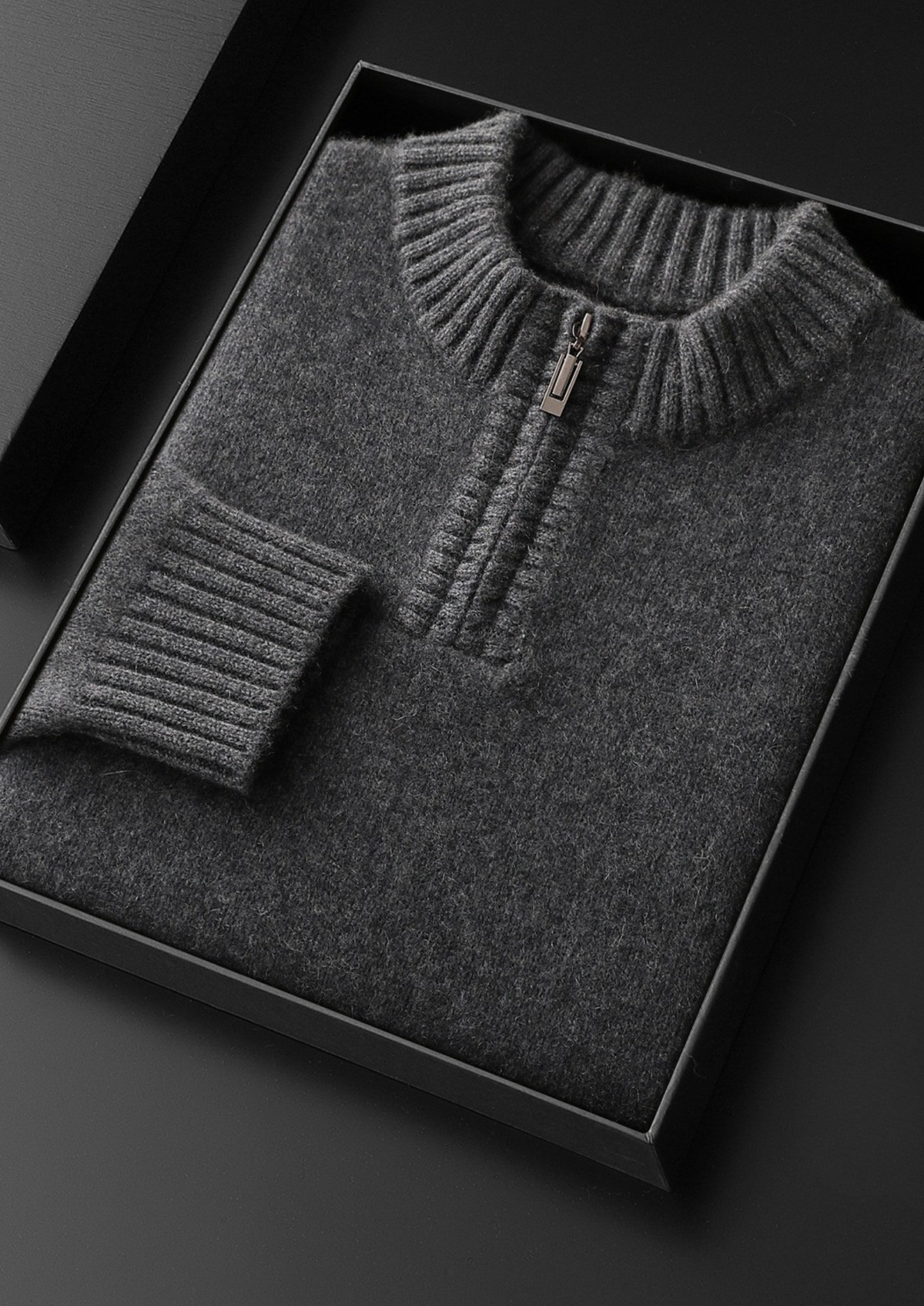 Pure Cashmere Dark Gray Half Zip Sweater | Solmar