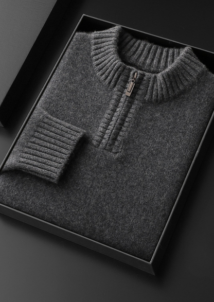 Pure Cashmere Dark Gray Half Zip Sweater | Solmar