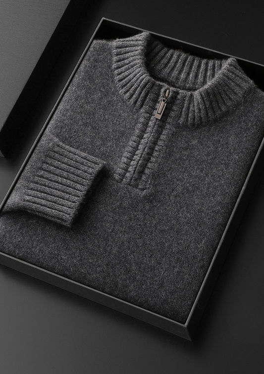 Pure Cashmere Dark Gray Half Zip Sweater | Solmar