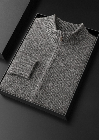 Pure Cashmere Gray Ribbed Zip Cardigan | Solmar