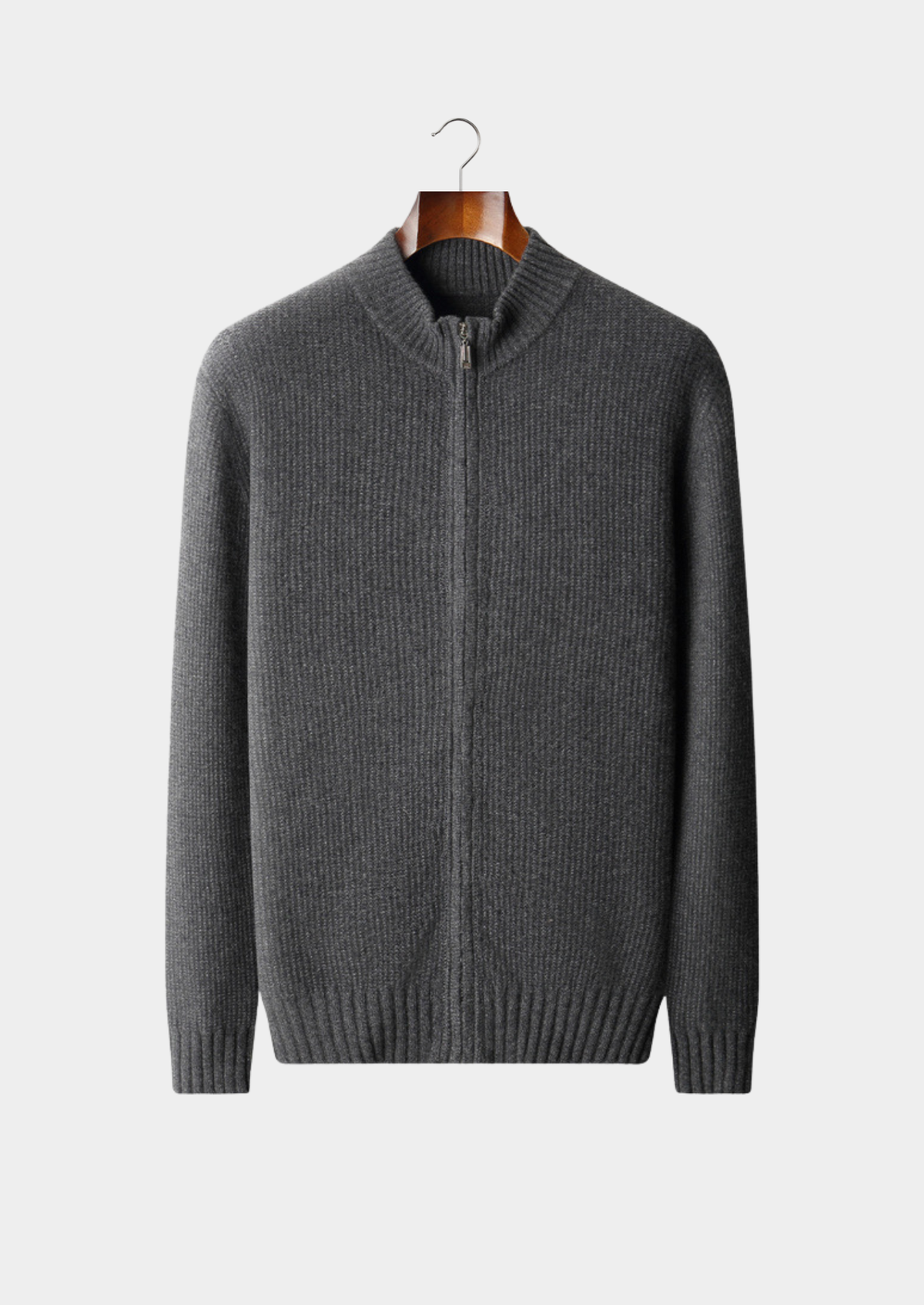 Pure Cashmere Dark Gray Ribbed Zip Cardigan | Solmar