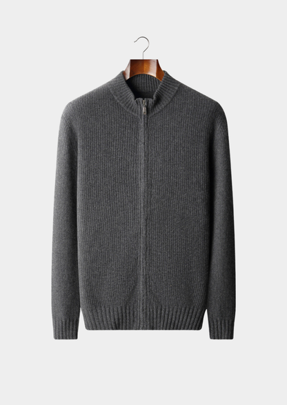 Pure Cashmere Dark Gray Ribbed Zip Cardigan | Solmar