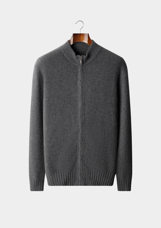 Pure Cashmere Dark Gray Ribbed Zip Cardigan | Solmar