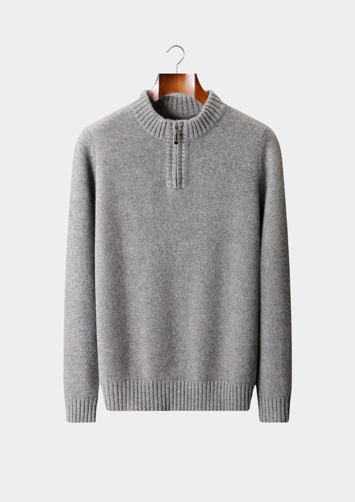 Pure Cashmere Light Gray Half Zip Sweater | Solmar