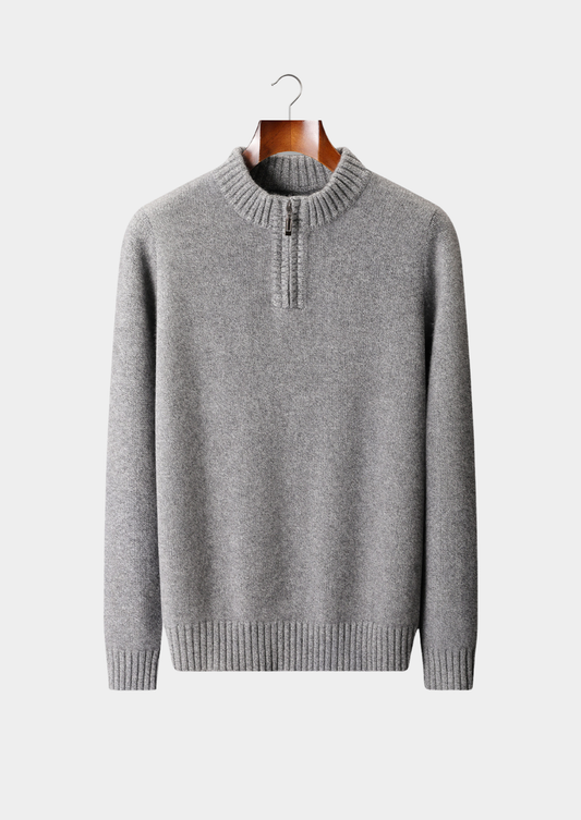 Pure Cashmere Light Gray Half Zip Sweater | Solmar