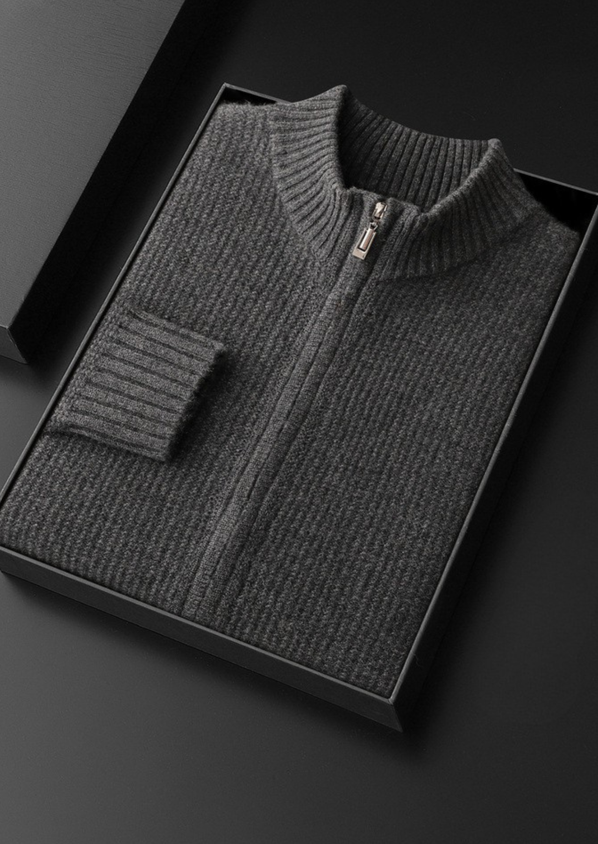 Pure Cashmere Dark Gray Ribbed Zip Cardigan | Solmar