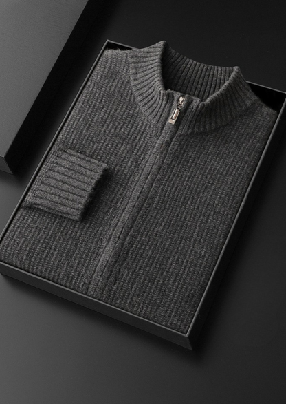 Pure Cashmere Dark Gray Ribbed Zip Cardigan | Solmar