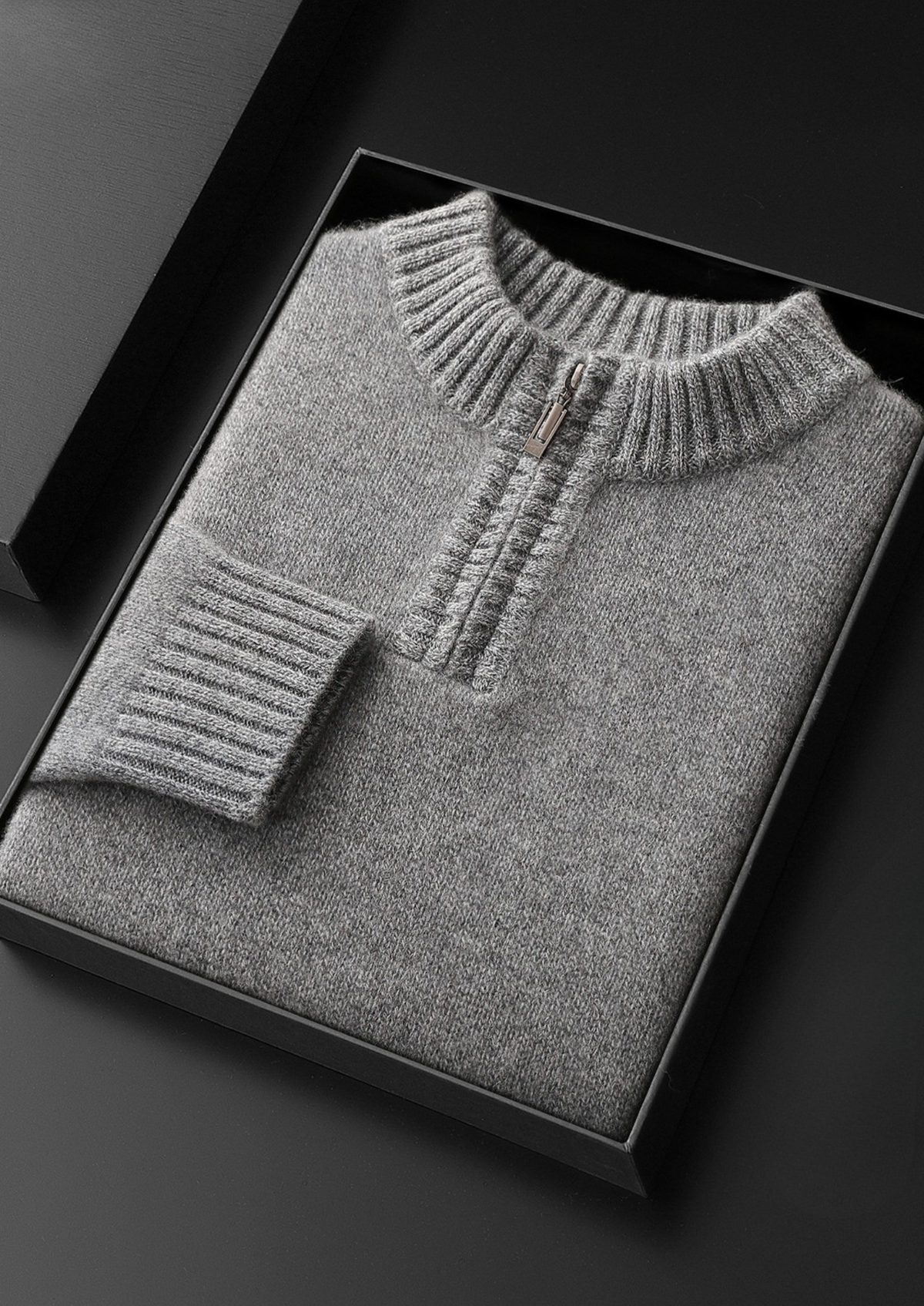 Pure Cashmere Light Gray Half Zip Sweater | Solmar
