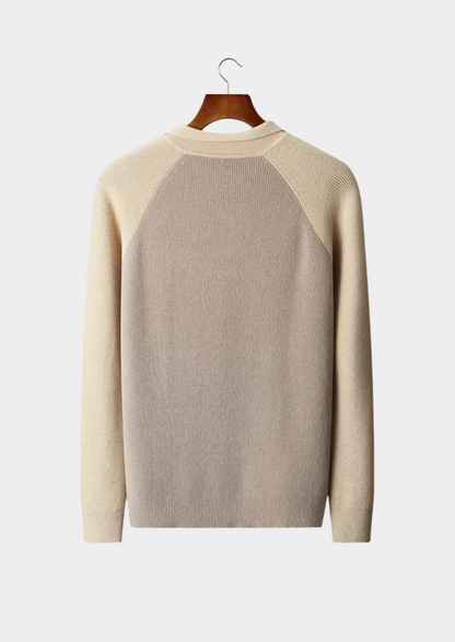 Pure Extra-Fine Merino Wool Two Tone Zipper Sweater Polo | Solmar