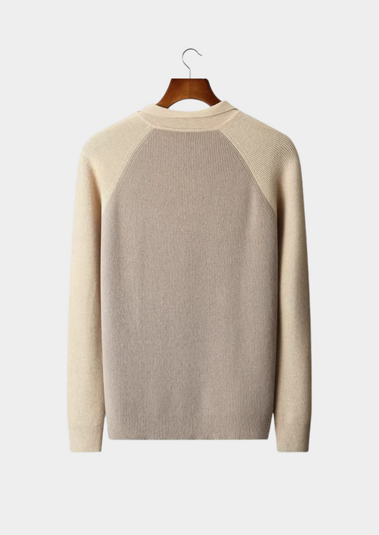 Pure Extra-Fine Merino Wool Two Tone Zipper Sweater Polo | Solmar