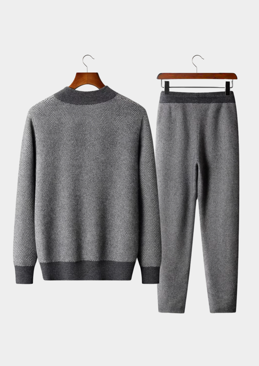 Pure Extra-Fine Merino Wool Gray Herringbone Set | Solmar