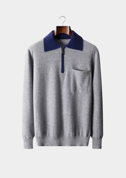 Premium Cashmere Two Tone Zipper Polo | Solmar