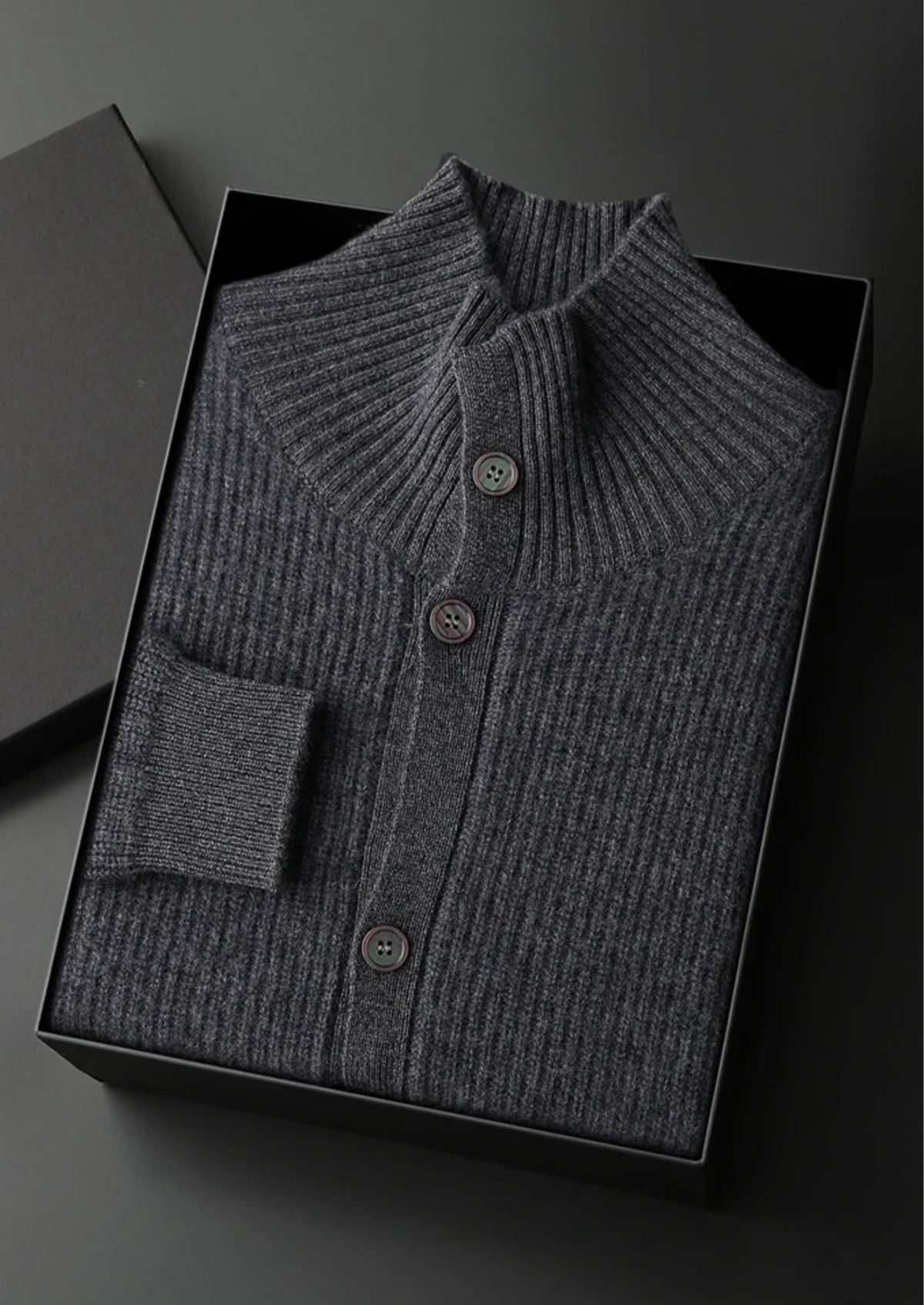 Premium Cashmere Ribbed High Collar Cardigan | Solmar