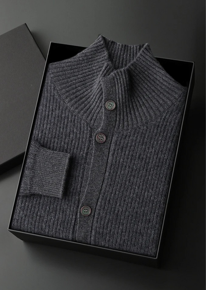 Premium Cashmere Ribbed High Collar Cardigan | Solmar