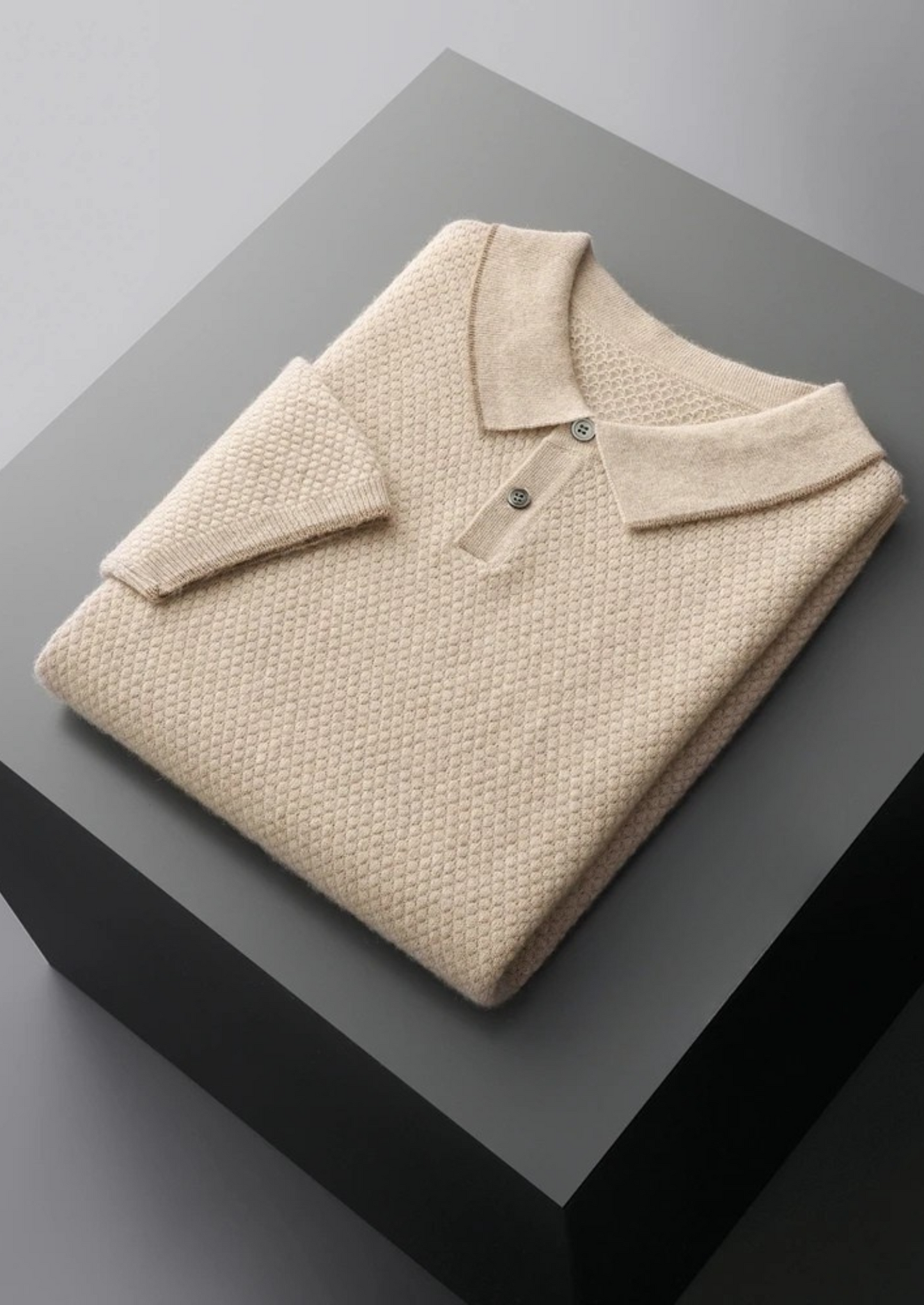 Premium Cashmere Ivory Two-Tone Polo | Solmar