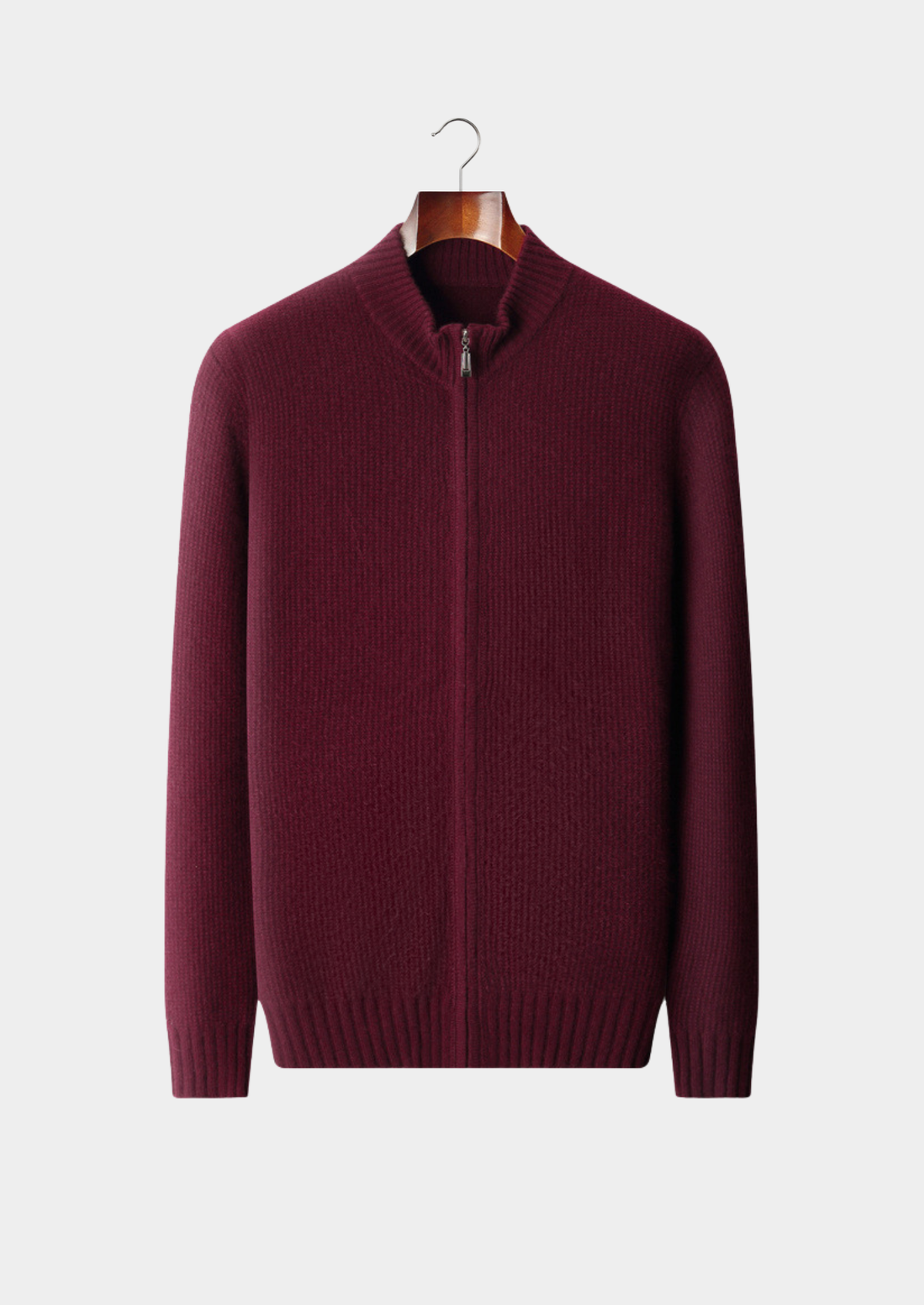 Pure Cashmere Burgundy Ribbed Zip Cardigan | Solmar