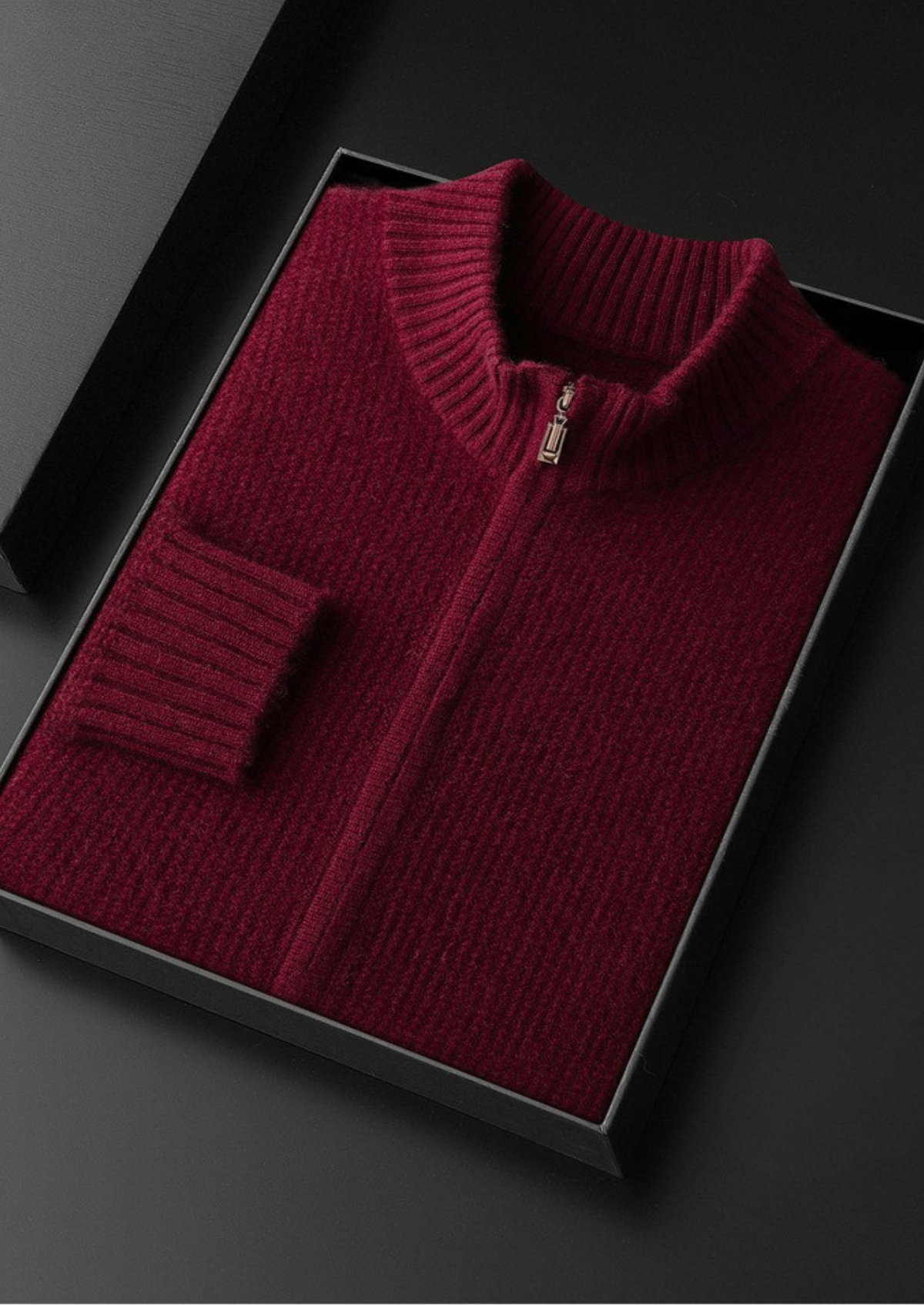 Pure Cashmere Burgundy Ribbed Zip Cardigan | Solmar