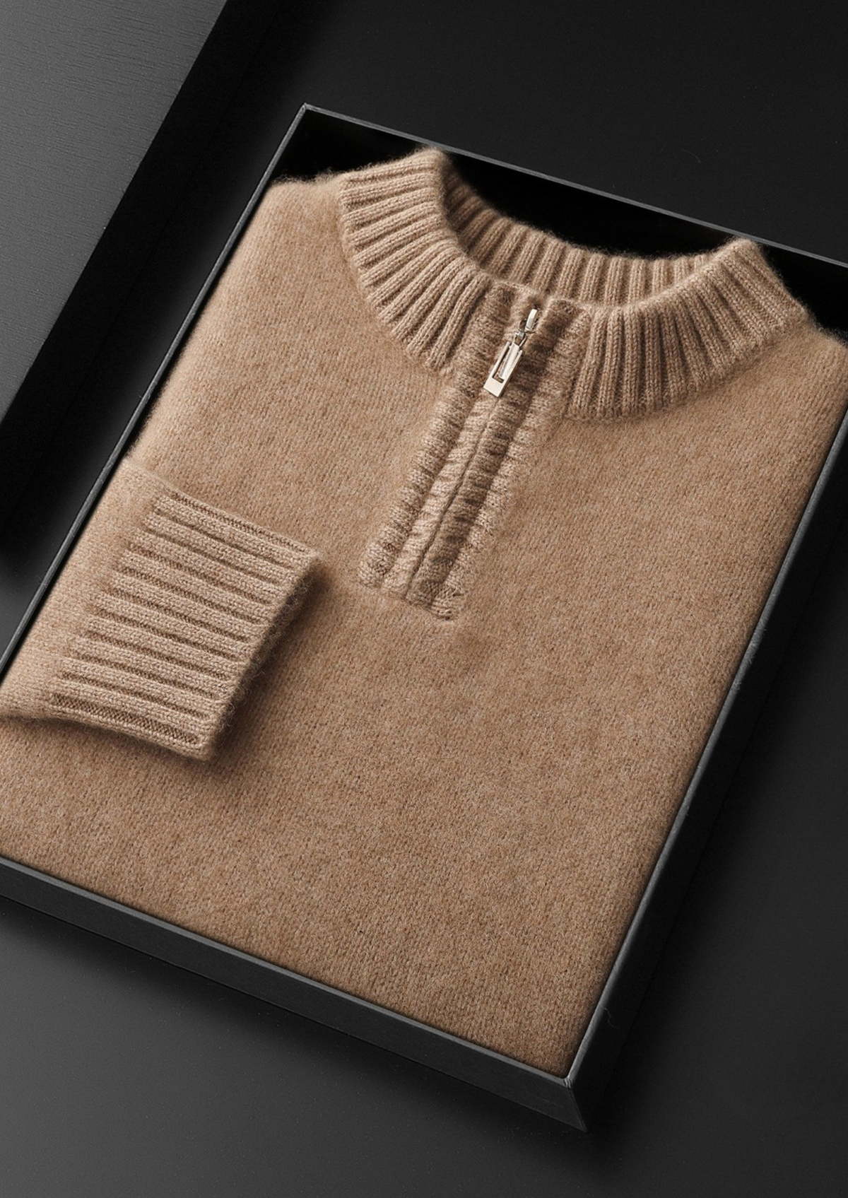 Pure Cashmere Light Beige Half Zip Sweater | Solmar
